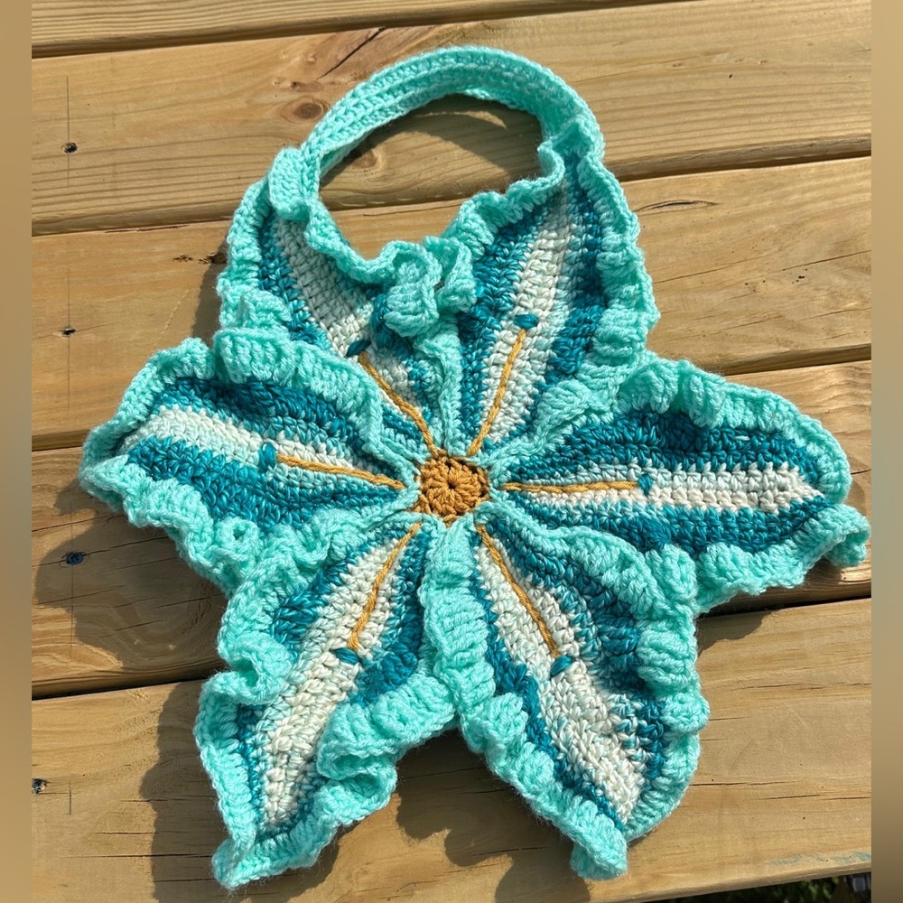 Teal and light blue crochet lily bag🩵